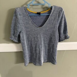 W5 Concepts Blue/White Denim Puff Sleeve V-Neck Pullover Top Size Medium